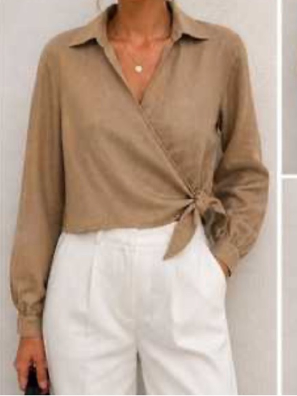 ❤️‍🔥❤️ Zara line Wrap Front Long-Sleeve Top in Taupe small